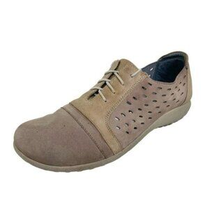 Naot Nubuck Lace Up Lasercut Lalo Oxford Sneakers Beige Taupe Tan